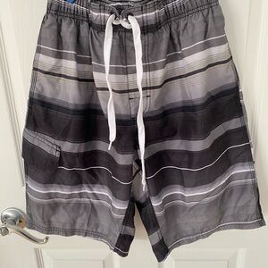 Kanu Surf Men's Black and Gray Striped Board Shorts